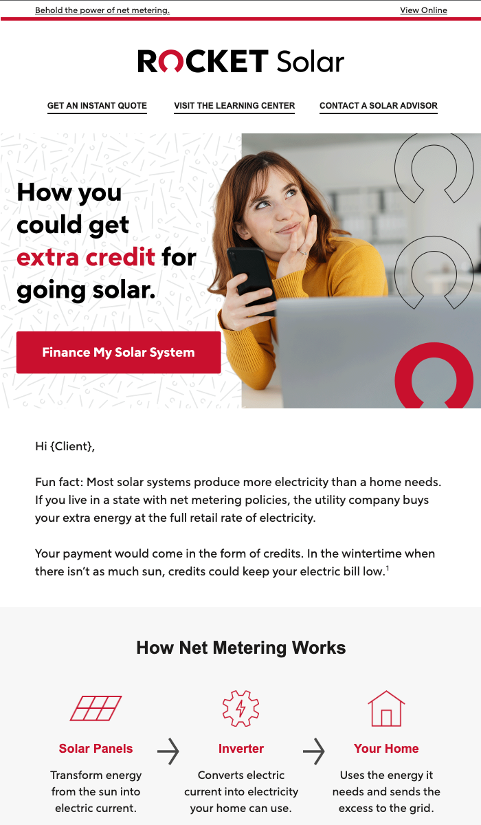 Rocket Solar Marketing 'Solar Credits' email